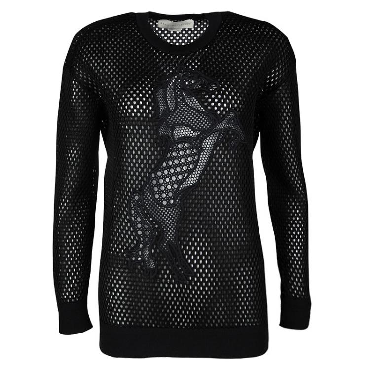 Pre Owned Stella McCartney Black Mesh Horse Embroidered Sweatshirt XS