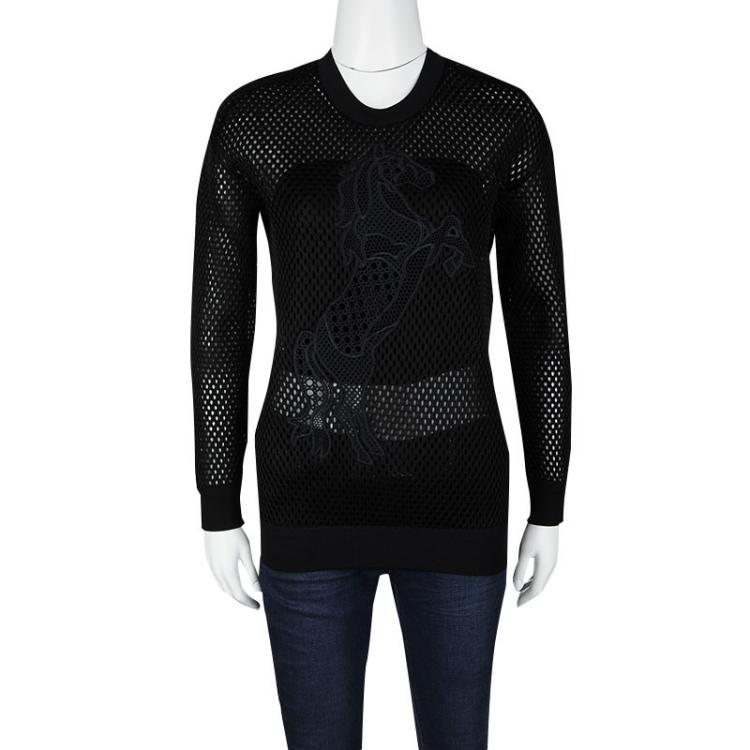 Pre Owned Stella McCartney Black Mesh Horse Embroidered Sweatshirt XS