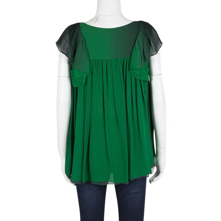 Pre Owned Stella McCartney Green Ombre Silk Chiffon Flutter Sleeve Blouse M