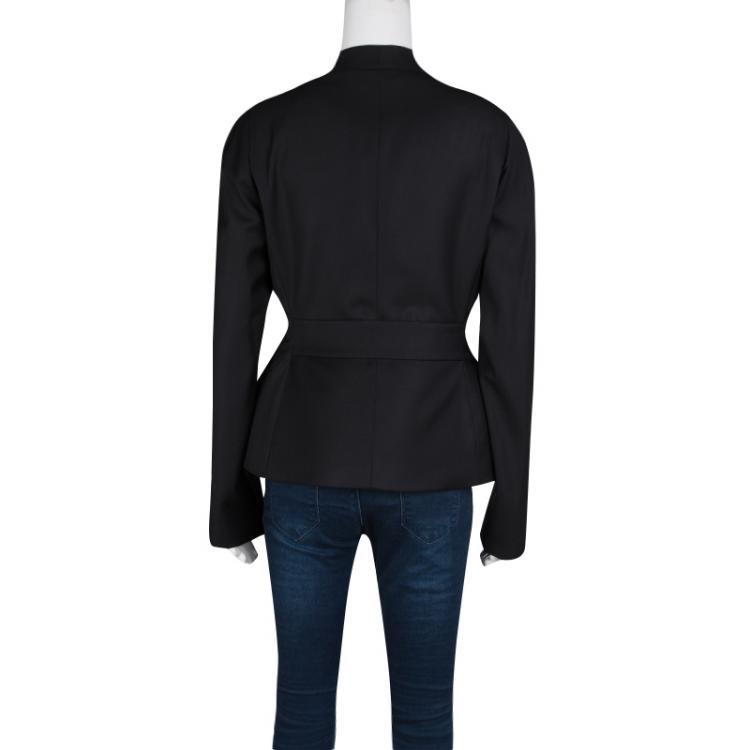 Pre Owned Stella McCartney Black Wool Textured Lapel Collarless Blazer M