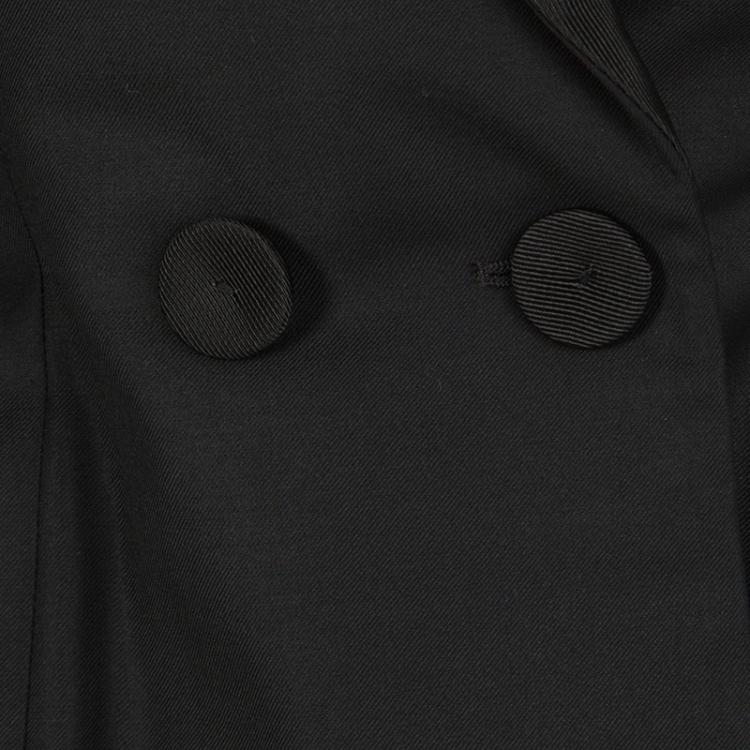 Pre Owned Stella McCartney Black Wool Textured Lapel Collarless Blazer M