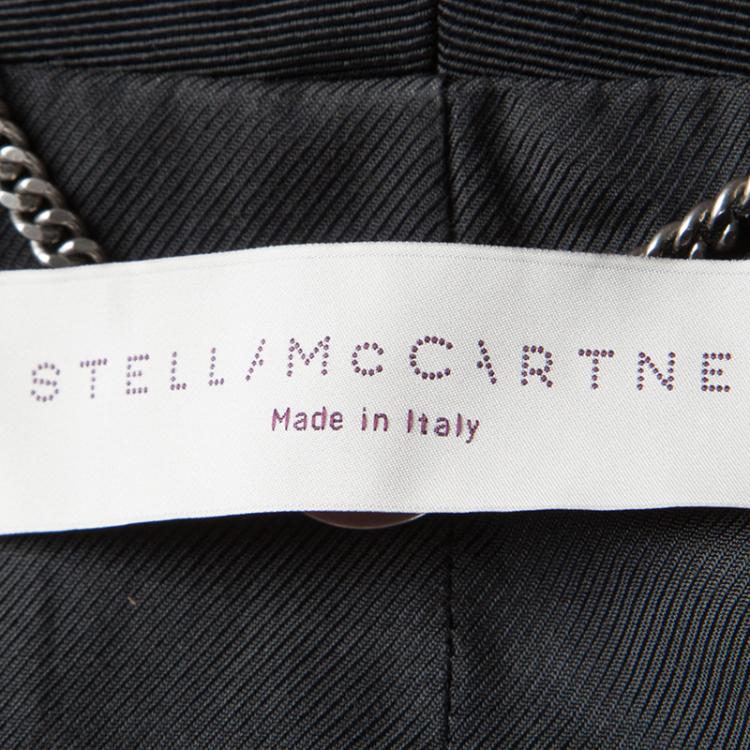 Pre Owned Stella McCartney Black Wool Textured Lapel Collarless Blazer M