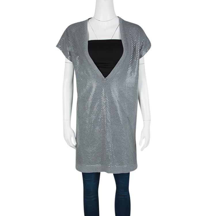 Pre Owned Stella McCartney Grey Jersey Textured Dot Cap Sleeve Tunic S