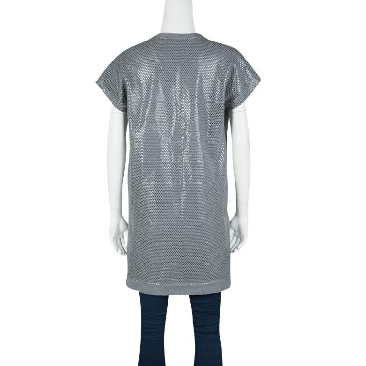 Pre Owned Stella McCartney Grey Jersey Textured Dot Cap Sleeve Tunic S