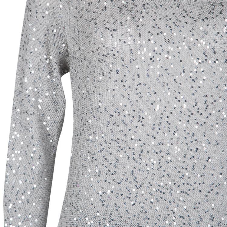 Pre Owned Stella McCartney Grey Sequined Cutout Back Detail Sweater M