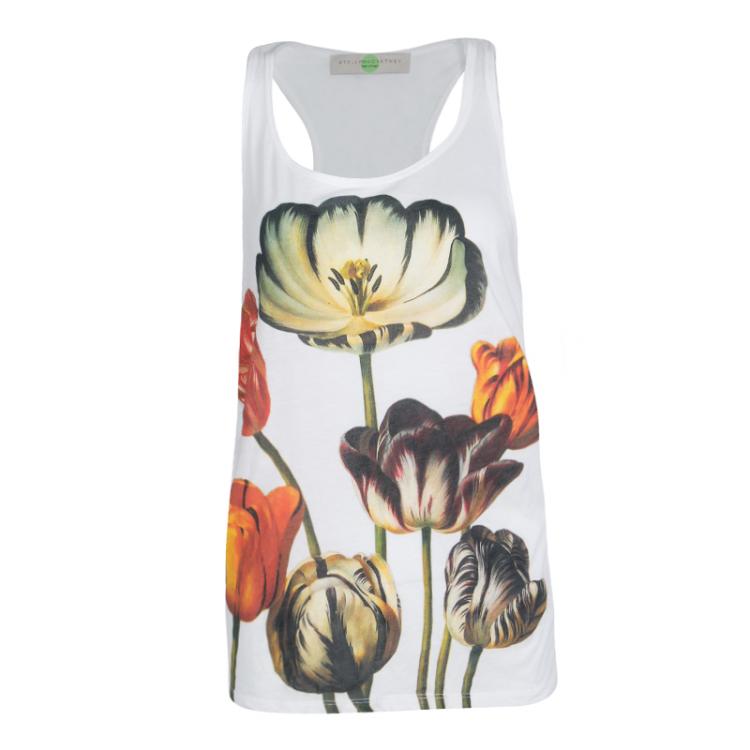 Pre Owned Stella McCarteney White Floral Printed Jersey Racer Back Tank Top S