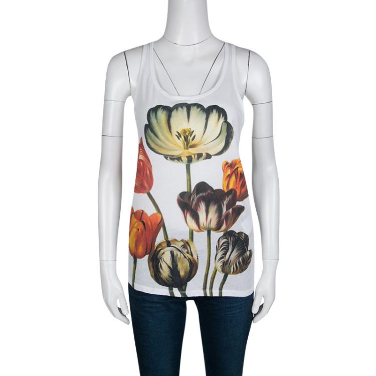 Pre Owned Stella McCarteney White Floral Printed Jersey Racer Back Tank Top S