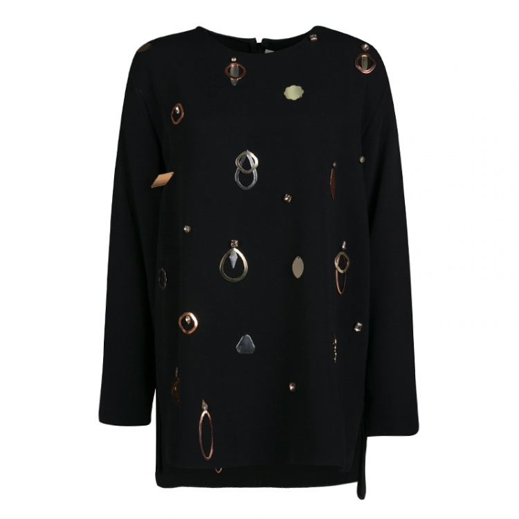 Pre Owned Stella McCartney Black Metal and Crystal Embellished Long Sleeve Viac Tunic  L
