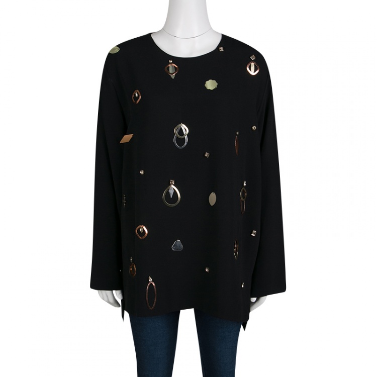 Pre Owned Stella McCartney Black Metal and Crystal Embellished Long Sleeve Viac Tunic  L
