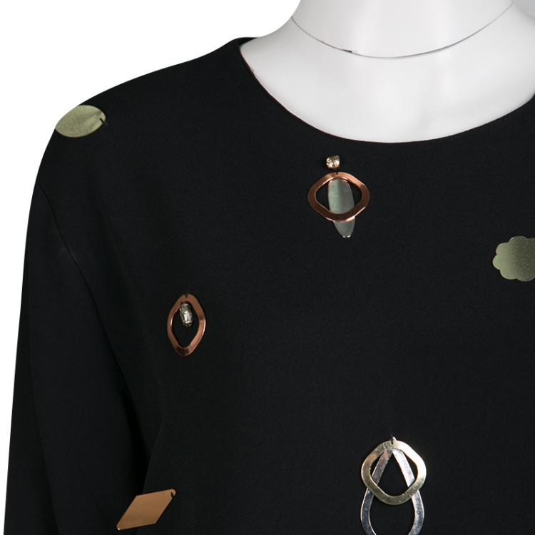 Pre Owned Stella McCartney Black Metal and Crystal Embellished Long Sleeve Viac Tunic  L