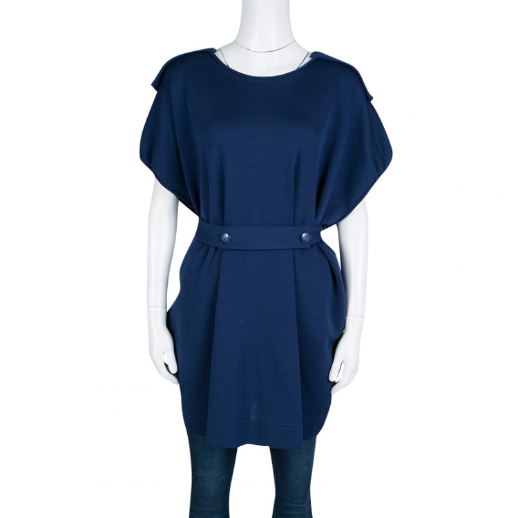 Pre Owned Stella McCartney Blue Belted Oversized Wool Tunic S