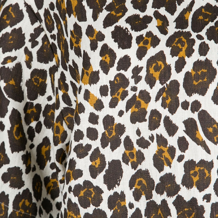 Pre Owned Stella McCartney Cream Animal Print Linen Short Sleeve Oversized Blouse M