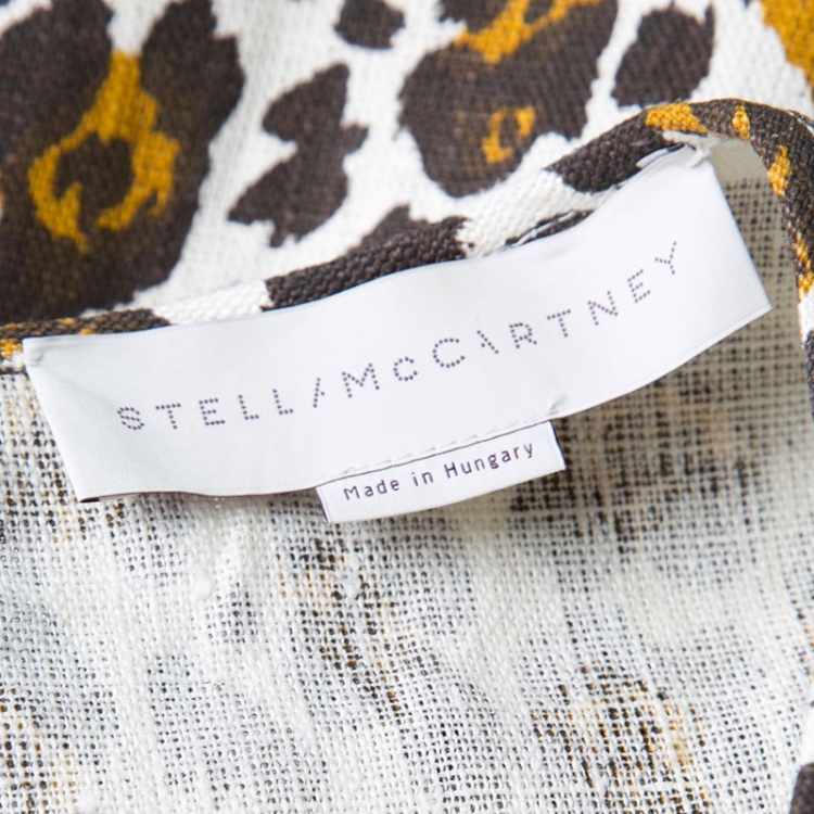 Pre Owned Stella McCartney Cream Animal Print Linen Short Sleeve Oversized Blouse M