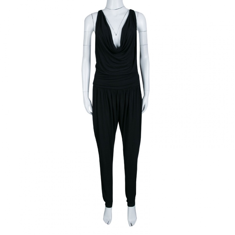Pre Owned Stella McCartney Black Draped Racer Back Detail Jumpsuit S