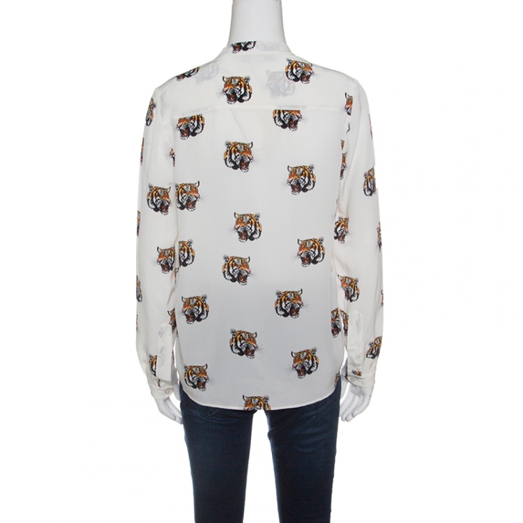 Pre Owned Stella McCartney Off White Tiger Face Print Silk Blouse S
