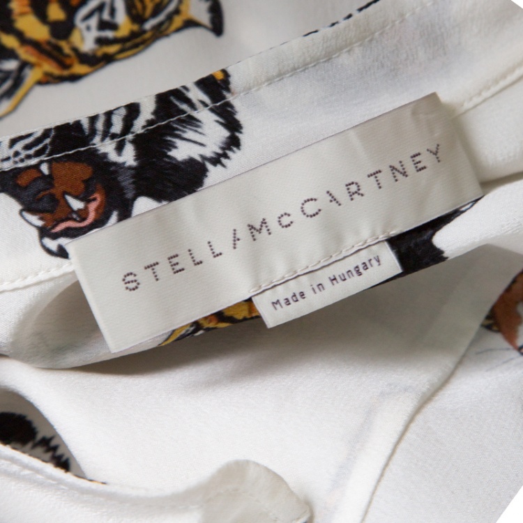 Pre Owned Stella McCartney Off White Tiger Face Print Silk Blouse S