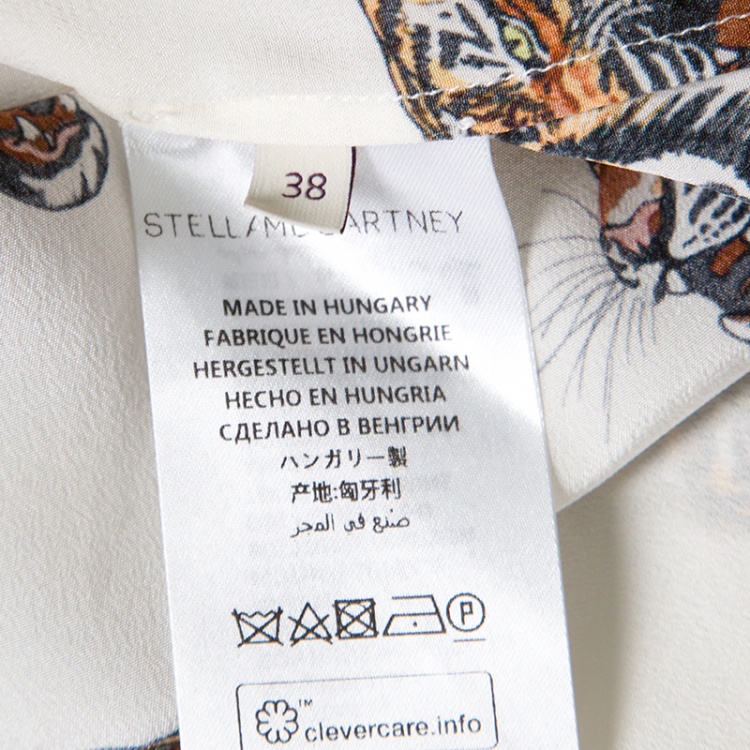 Pre Owned Stella McCartney Off White Tiger Face Print Silk Blouse S