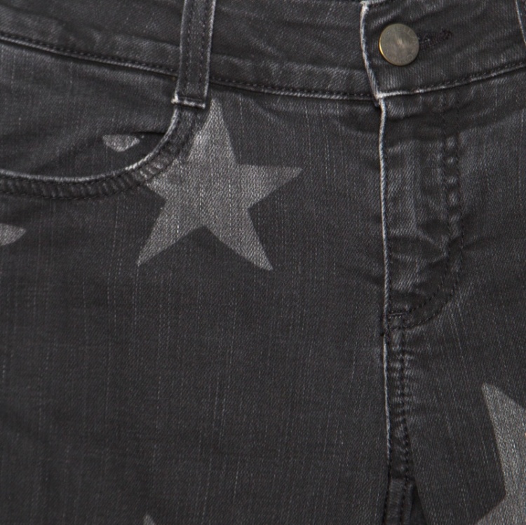 Pre Owned Stella McCartney Dark Grey Star Printed Cropped Skinny Jeans S