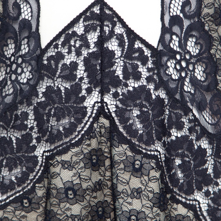 Pre Owned Stella McCartney Navy Blue Floral Lace Semi Sheer Sleeveless Midi Dress S