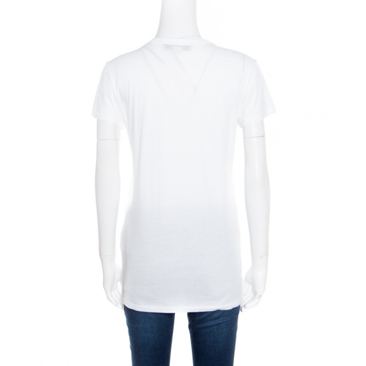Pre Owned Stella McCartney White Leopard Head Printed Cotton T-Shirt M