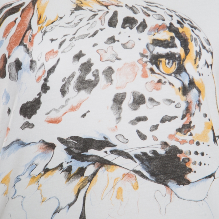 Pre Owned Stella McCartney White Leopard Head Printed Cotton T-Shirt M