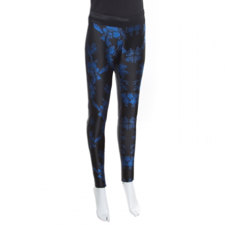 Pre Owned Stella McCartney Blue Floral Jacquard Patterned Stretch Tapered Trousers S