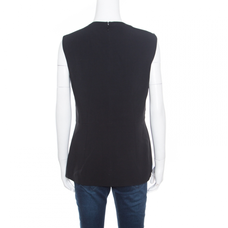 Pre Owned Stella McCartney Black and Blue Floral Jacquard Sleeveless Peplum Top M