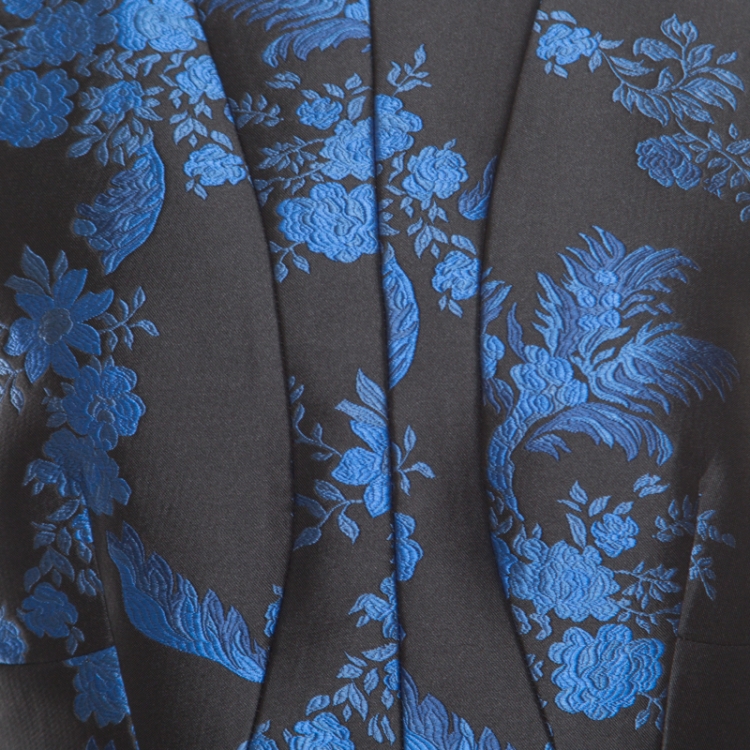 Pre Owned Stella McCartney Black and Blue Floral Jacquard Sleeveless Peplum Top M