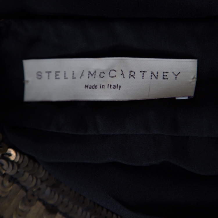 Pre Owned Stella McCartney Black Silk Satin Sequin Embellished Neck Tie Detail Top M
