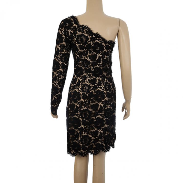 Pre Owned Stella McCartney Black One Shoulder Lace Dress S
