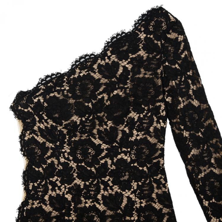 Pre Owned Stella McCartney Black One Shoulder Lace Dress S