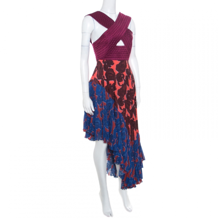 Pre Owned Stella McCartney Multicolor Cross Front Cutout Detail Asymmetric Caroline Dress S