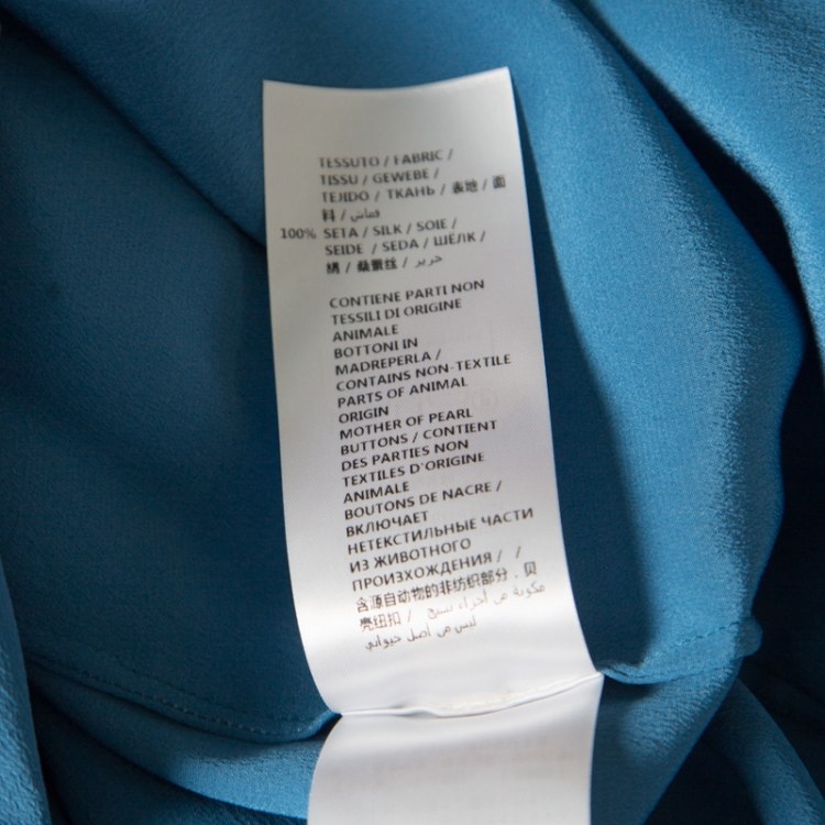 Pre Owned Stella McCartney Blue Silk Ruffle Trim Long Sleeve Meredith Blouse M