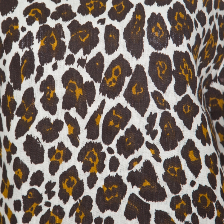 Pre Owned Stella McCartney Cream Animal Print Linen Short Sleeve Oversized Blouse M