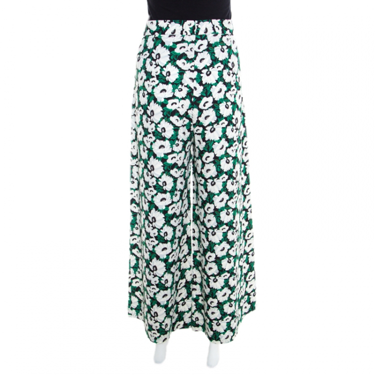 Pre Owned Stella McCartney Black Floral Printed Wide Leg Maude Pants M