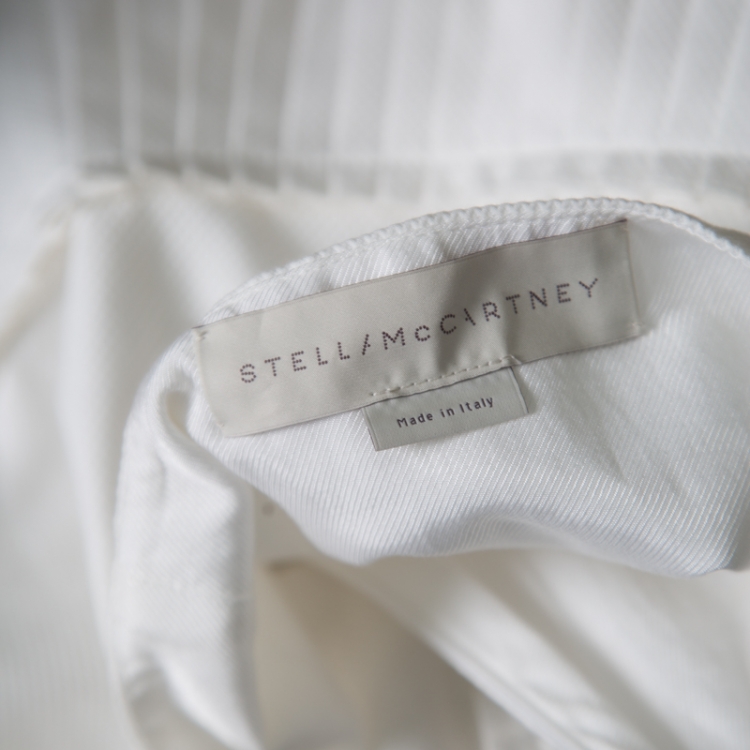 Pre Owned Stella McCartney White Cotton Pleated Mesh Hem Detail Midi Skirt M
