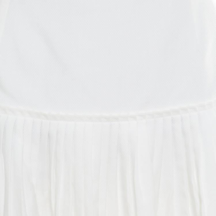 Pre Owned Stella McCartney White Cotton Pleated Mesh Hem Detail Midi Skirt M