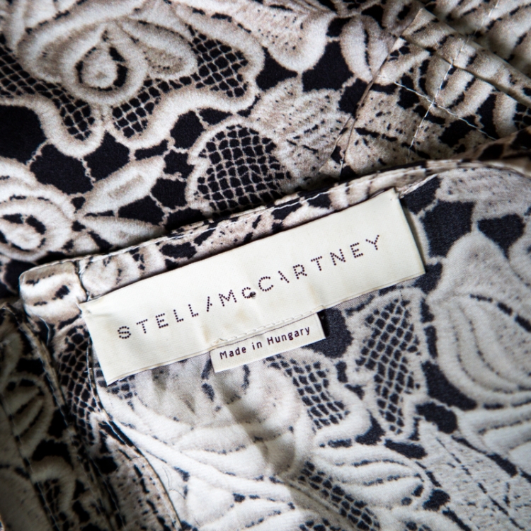 Pre Owned Stella McCartney Black Floral Lace Printed Silk Pyjama Blouse M