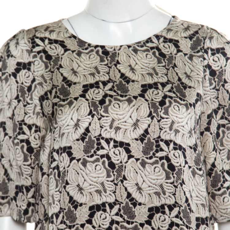 Pre Owned Stella McCartney Black Floral Lace Printed Silk Pyjama Blouse M