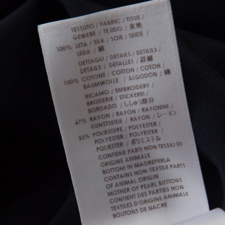 Pre Owned Stella McCartney Navy Blue Silk Crepe de Chine Eagle Embroidered Detail Shirt M