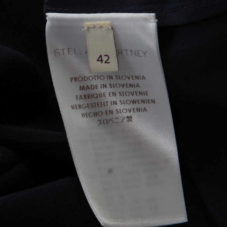 Pre Owned Stella McCartney Navy Blue Silk Crepe de Chine Eagle Embroidered Detail Shirt M