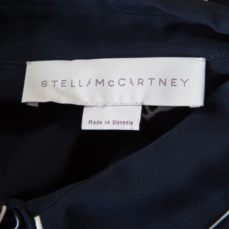 Pre Owned Stella McCartney Navy Blue Silk Crepe de Chine Eagle Embroidered Detail Shirt M