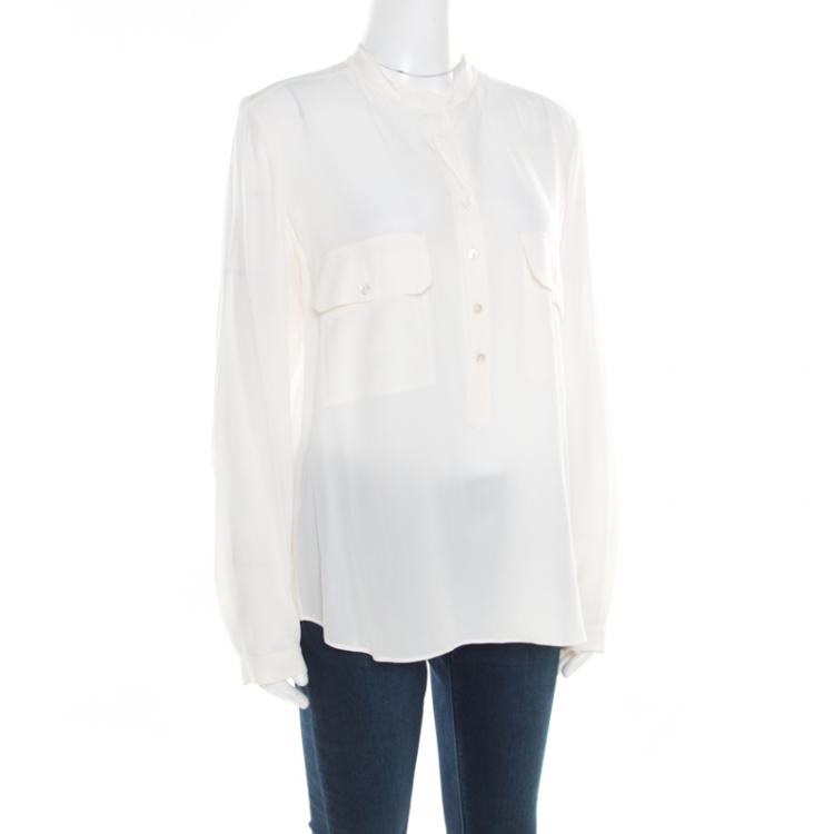 Pre Owned Stella McCartney Cream Silk Crepe Estelle Long Sleeve Blouse M