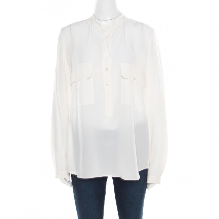 Pre Owned Stella McCartney Cream Silk Crepe Estelle Long Sleeve Blouse M