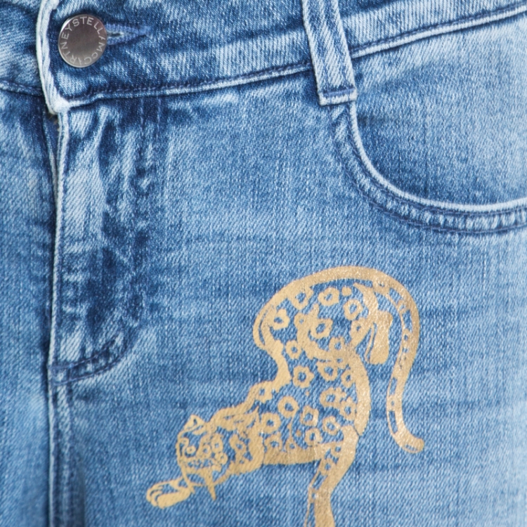 Pre Owned Stella McCartney Indigo Wild Cat Foil Printed Denim Skinny Ankle Jeans M