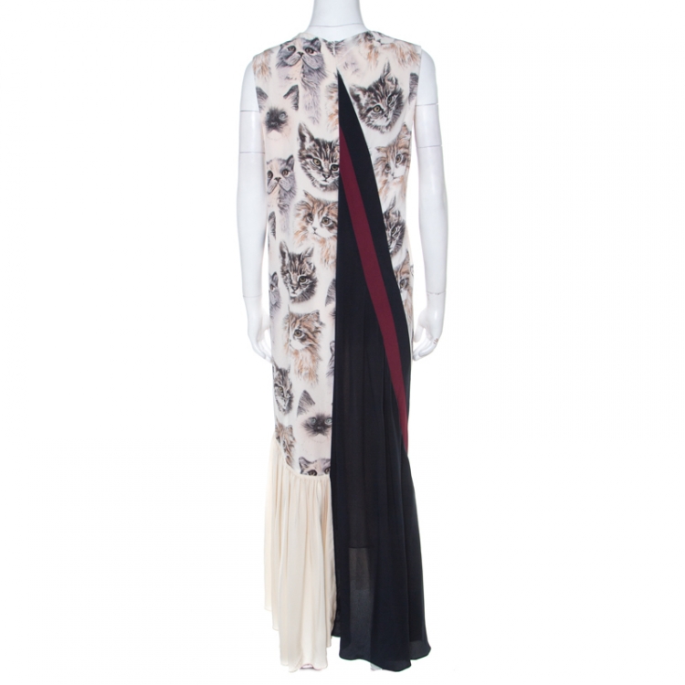 Pre Owned Stella McCartney Multicolor Cat Print Silk Asymmetric Hem Ilona Dress M
