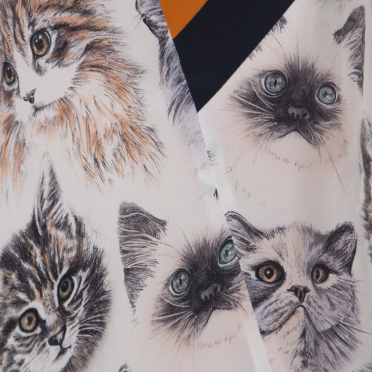Pre Owned Stella McCartney Multicolor Cat Print Silk Asymmetric Hem Ilona Dress M