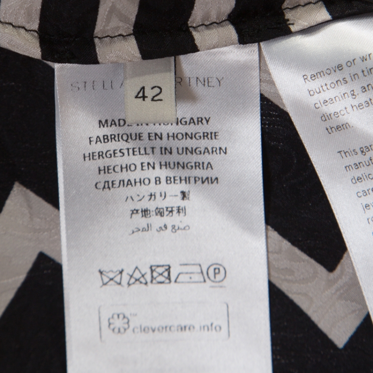 Pre Owned Stella McCartney Black & White Chevron & Stripes Printed Silk Moire Shirt M 