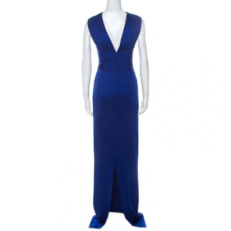 Pre Owned Stella McCartney Blue Stretch Cross Over Bodice Bodycon Maxi Dress M