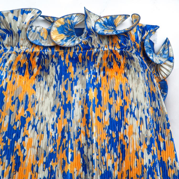 Pre Owned Stella McCartney Multicolor Printed Pleated Ruffle dress M